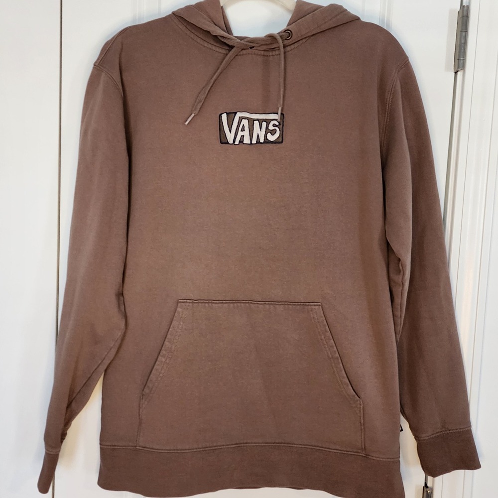 Vans Pullover Hoodie Embroidered Logo Boxy Fit Casual Comfy Brown Small